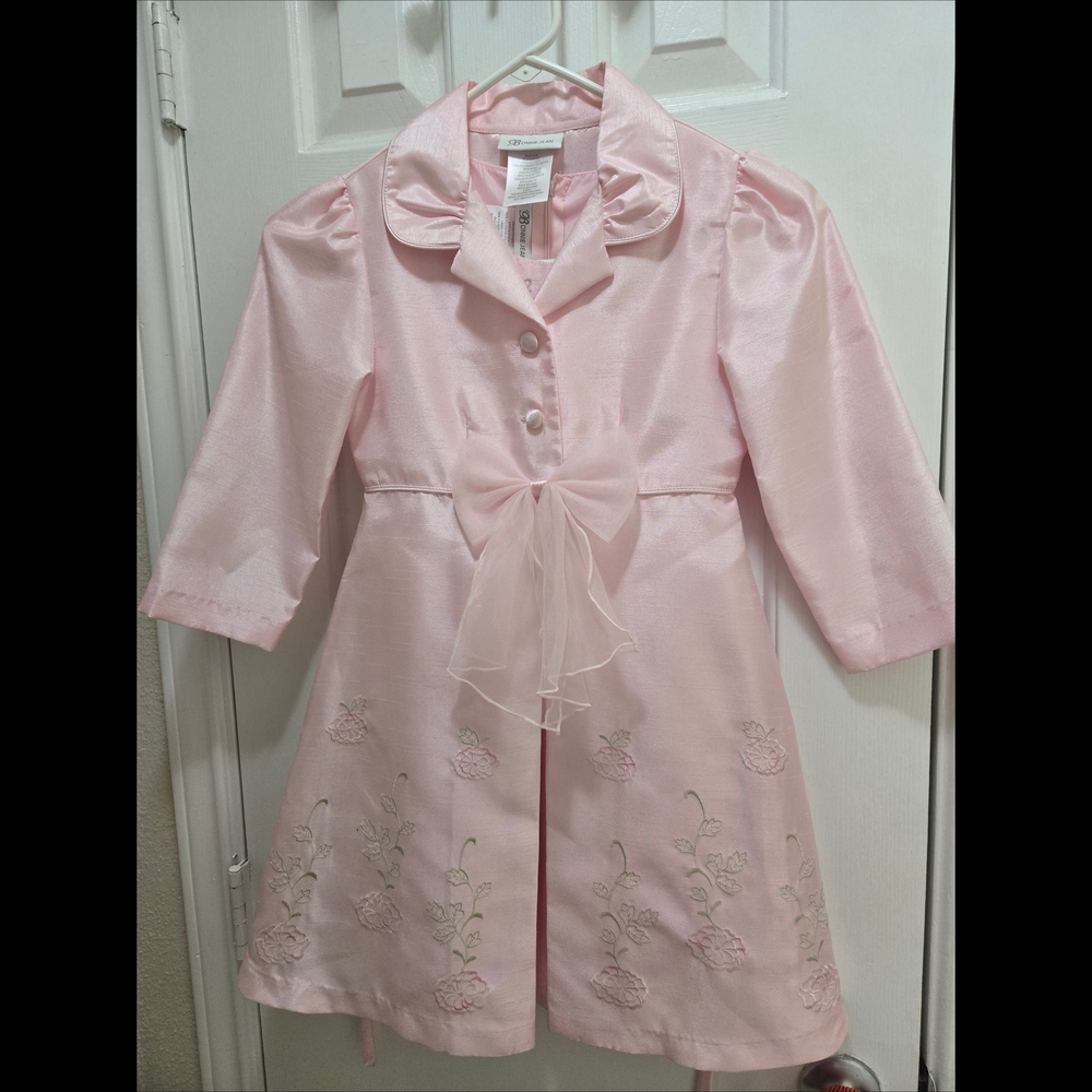 Bonnie Jean Pink Dress Jacket Set Floral Embroidered Kids Girls Size 7 EUC